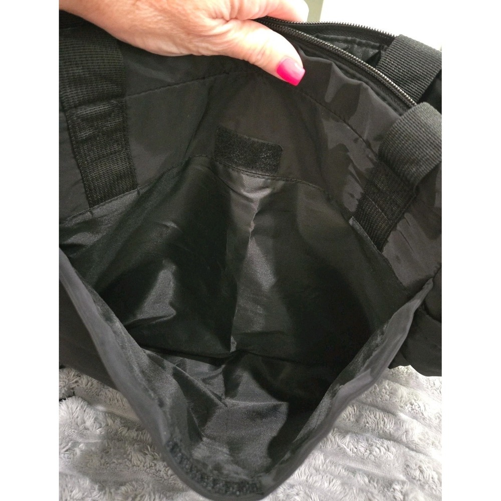 Black Nylon Diaper Tote Bag Large Multi Pocket Travel Shoulder Bag Carryall - Picture 4 of 14